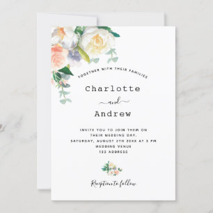 Convites Florestal branco rosa ouro rosa simples casamento