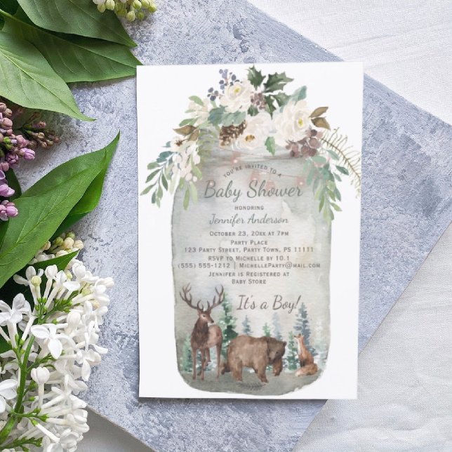 Convites Florestas Animais Florestais Mason Jar Chá de fral (Criador carregado)