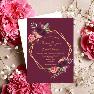 Convites Florestas borgonhetas de ouro, casamento geométri