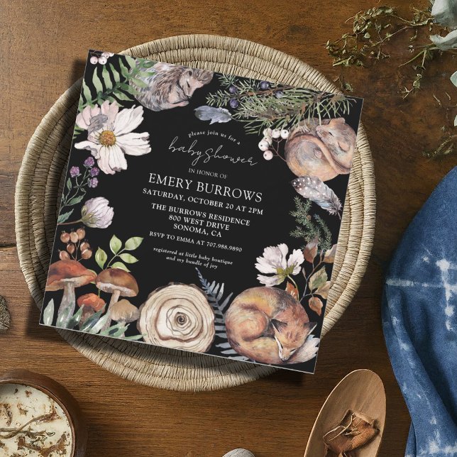 Convites Florestas Cegas de Madeira Chá de fraldas Negro (Criador carregado)