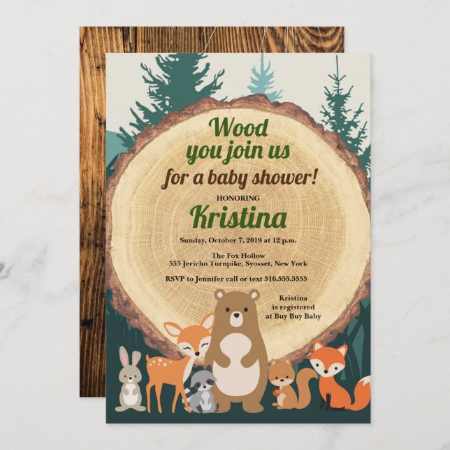 Convites Florestas de Madeira Chá de fraldas de madeira ver (Frente/Verso)