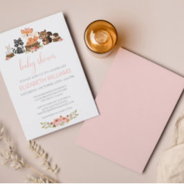 Convites Florestas de Madeira Chá de fraldas Rosa