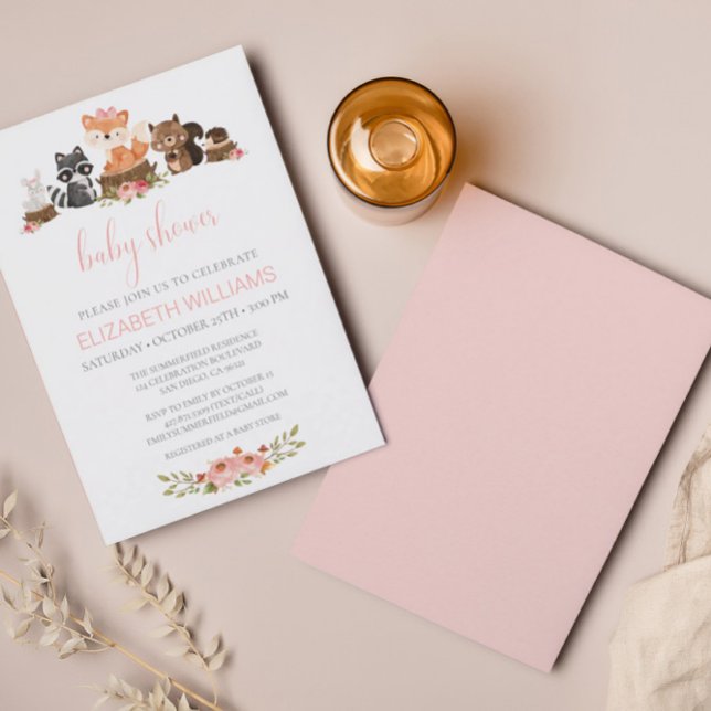 Convites Florestas de Madeira Chá de fraldas Rosa (Criador carregado)