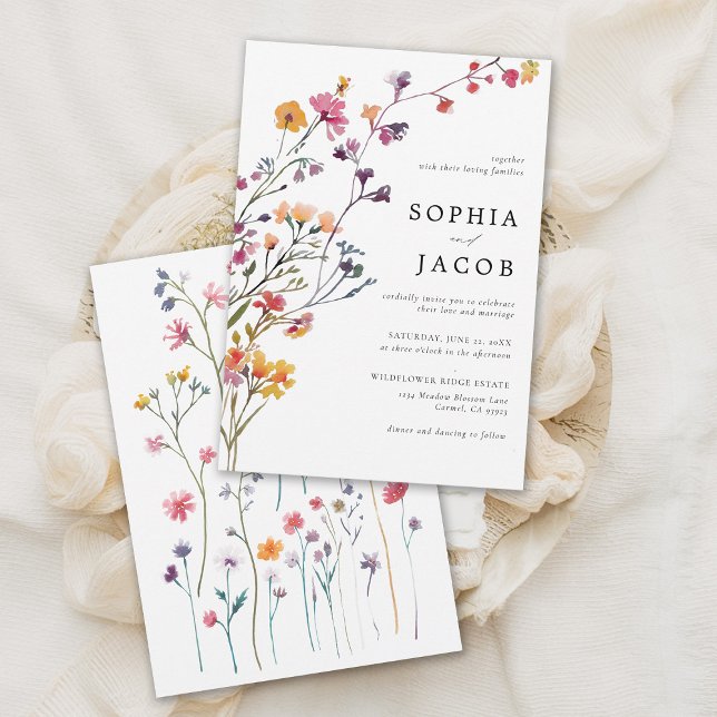 Convites Florestas Selvagens Arch Feliz Casamento Moderno C (wildflower wedding theme colorful arch invitation garden outdoors meadow forest spring summer fall)