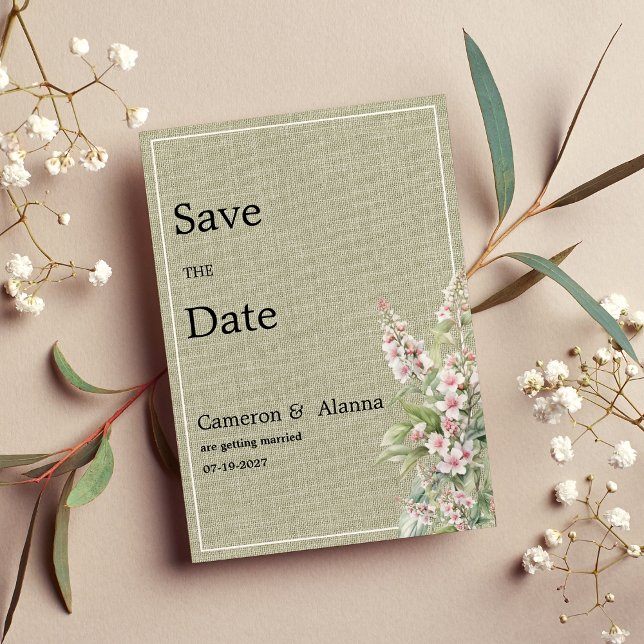 Convites Flórida botânica de menta rosa russa Salve a data (Rustic pink mint botanical floral Save the Date)