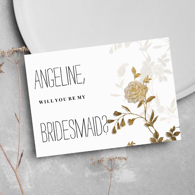 Convites Flórida de ouro branco-chic simples (Simple chic white gold glitter floral Bridesmaid)
