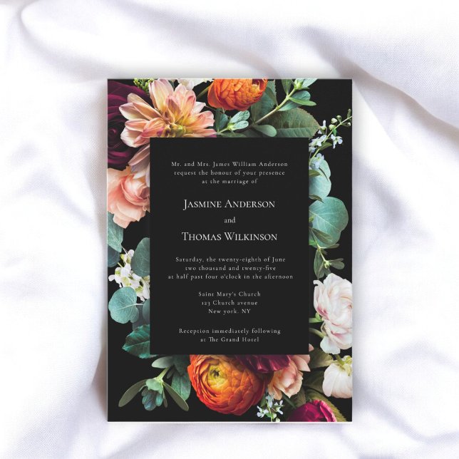 Convites Flórida holandesa romântica escura (moody romantic dutch floral wedding invitation with traditional text )