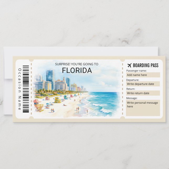 Convites Florida Trip Boarding Pass Ticket (Frente)
