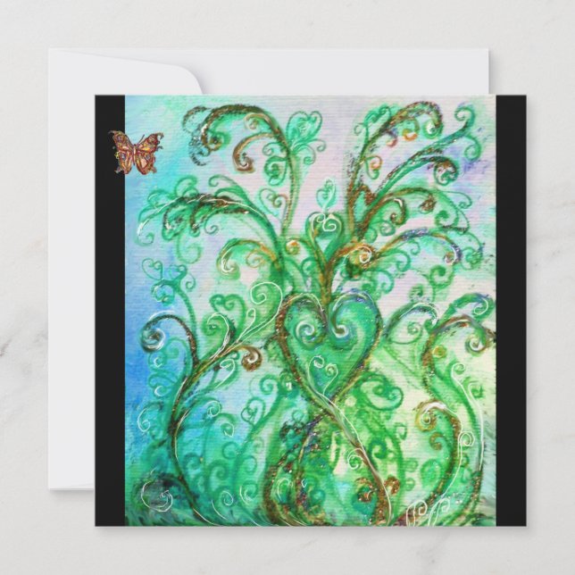 Convites FLORISCAS CAPRICHOSAS azul brilhante verde preto (Frente)