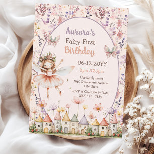 Convites Florzinhas selvagens fofas menina fada Primeiro an