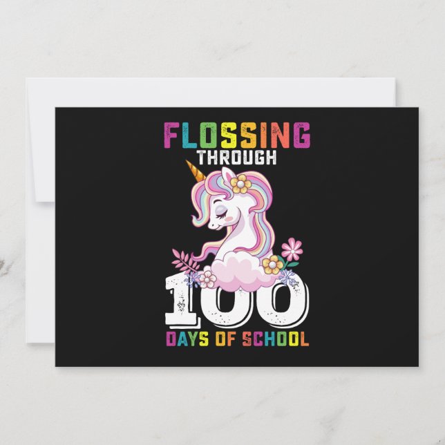 Convites Flossing Através de 100 Dias de Unicórnio Escolar (Frente)