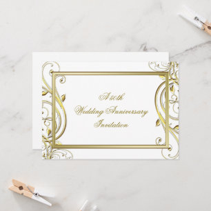 Convites Flourish Dourado Branco Aniversário de 50 Anos de 
