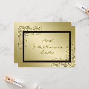 Convites Flourish Dourado Preto Aniversário de 50 Anos de C