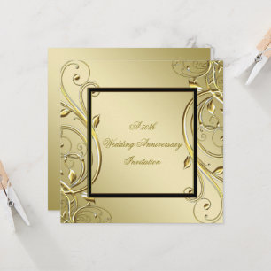 Convites Flourish Dourado Preto Aniversário de 50 Anos de C