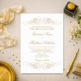 Convites Flourish e Damask Dourados Elegantes