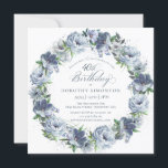 Convites Flower azul aniversário de 40 anos Dusty<br><div class="desc">Rosas e peônias de cor aquosa azul criam uma bonito faixa de primavera para decorar este convite para aniversário de 40 anos. A tipografia adiciona uma estética elegante. Este convite de aniversário elegante está disponível tanto no estoque de papelão tradicional quanto numa versão descarregável. Faz parte da coleção Floral Azul...</div>