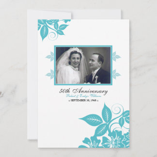 Convites Flower Blossoms Anniversário Party Invite (aqua)