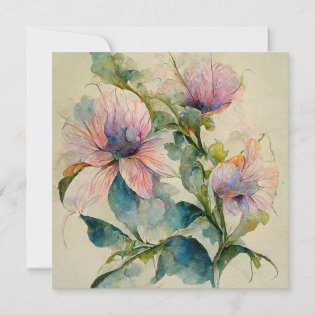 Convites Flower Floral Watercolor Pastel Painting (Frente)