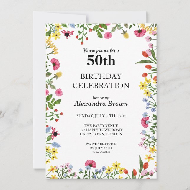 Convites Flower Frame 50th Birthday Photo Party (Frente)