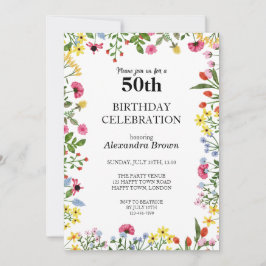 Convites Flower Frame 50th Birthday Photo Party
