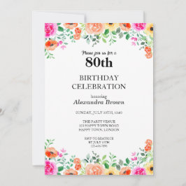 Convites Flower Frame 80 Birthday Photo Party