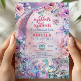 Convites Flower Glitter Mermaid Tail 3rd Birthday 