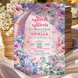 Convites Flower Glitter Mermaid Tail 4th Birthday 