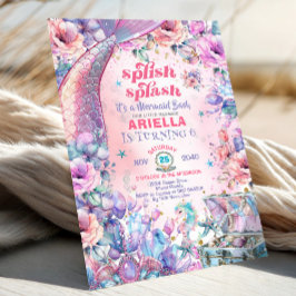 Convites Flower Glitter Mermaid Tail 6th Birthday 