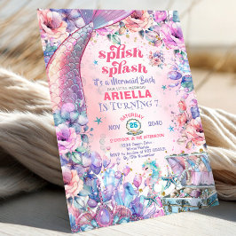 Convites Flower Glitter Mermaid Tail 7th Birthday 