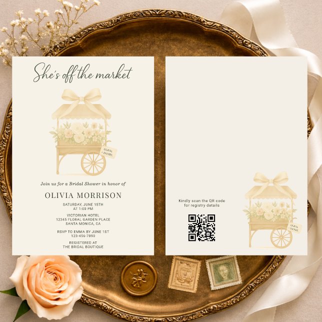 Convites Flower Market Coquette Bow QR Code Bridal Shower (Criador carregado)