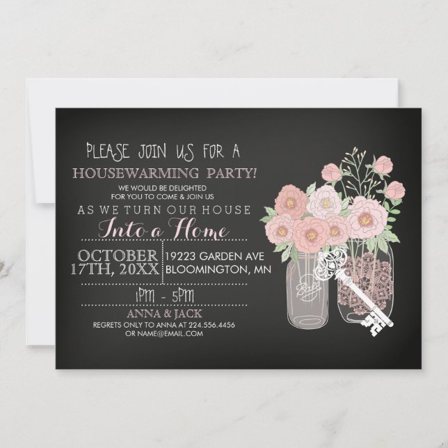 Convites Flower Mason Jar Chalkboard Invite (Frente)