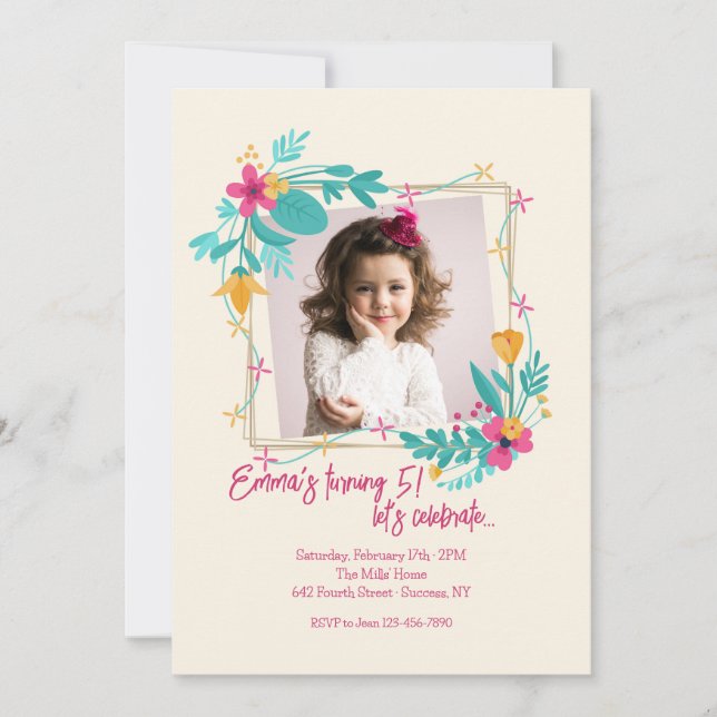 Convites Flower Photo Frame for Girls (Frente)