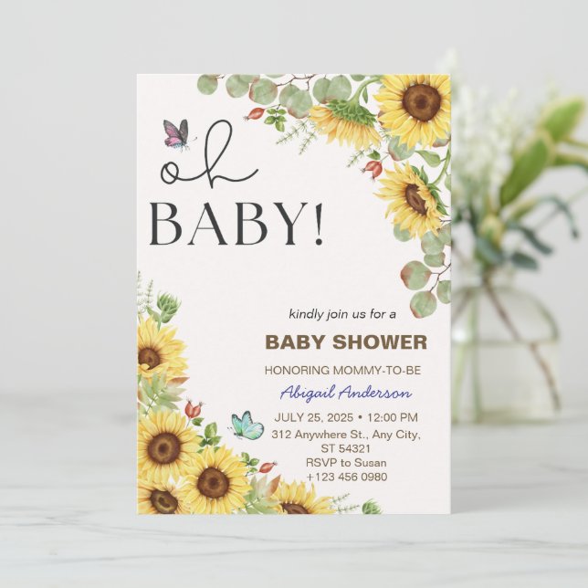 Convites Flower Sun Floral Girls Baby Shower Invitations  (Em pé/Frente)