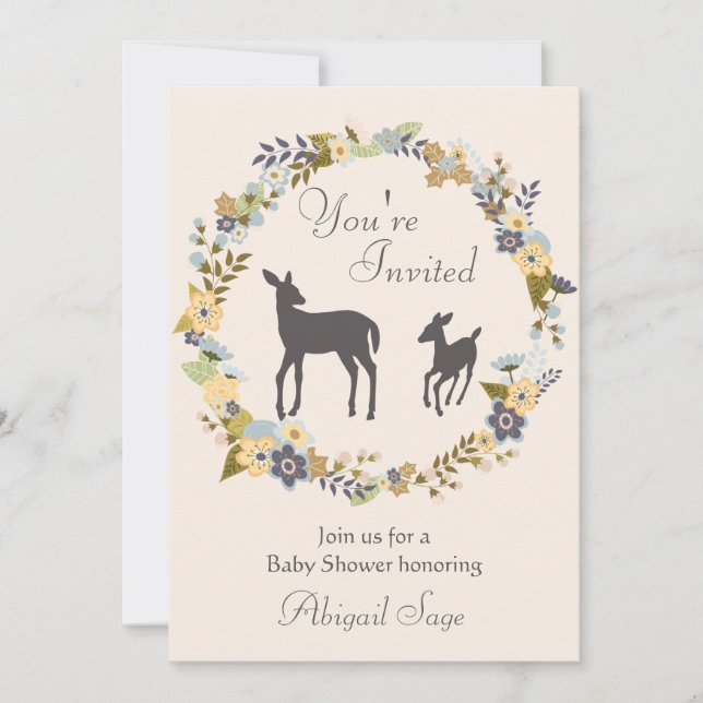 Convites Flower Wreath bonito e Chá de fraldas do veado con (Frente)