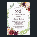 Convites Flower Wreath Burgundy 60º Aniversário<br><div class="desc">Convites florais mais bonito na Loja Little Bayleigh!</div>
