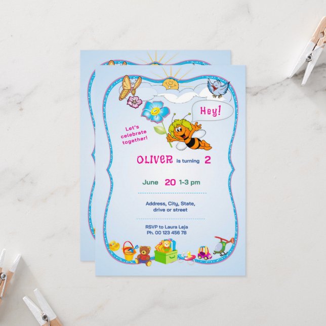 Convites Flowered Theme invitaion. Kids party. (Frente/Verso In Situ)