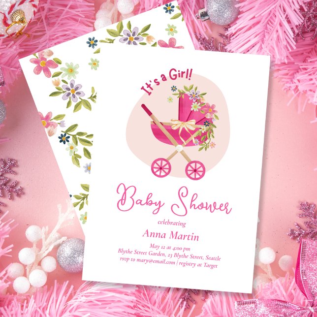 Convites Flowering Carriage Baby Shower Invitation (Criador carregado)