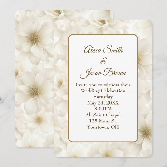 Convites Flowers de Marfim de Casamento (Frente/Verso)