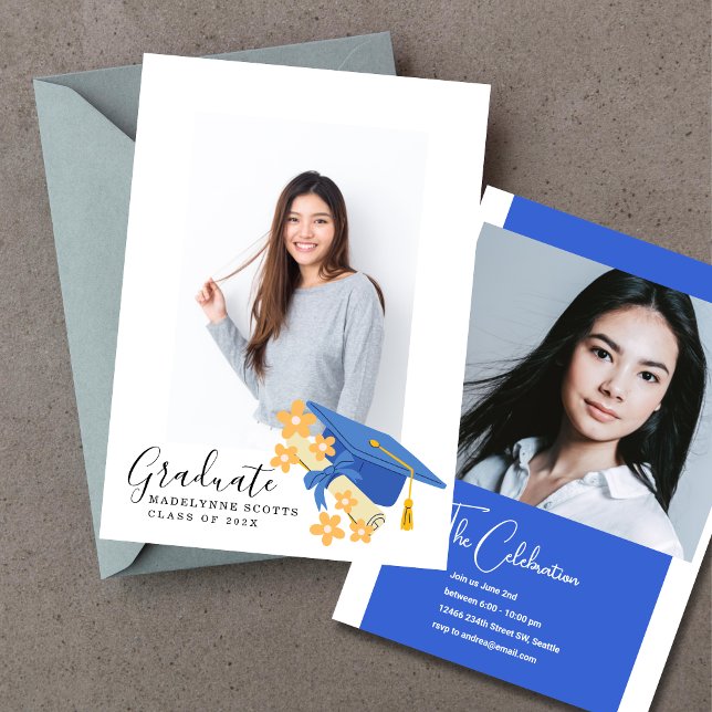 Convites Flowers Graduate Photo Invitation (Criador carregado)