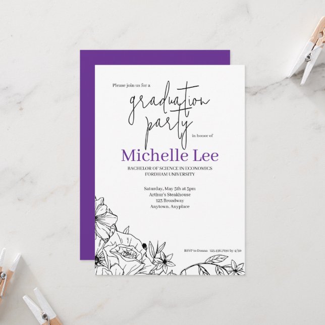 Convites Flowery Bright Graduation Party (Frente/Verso In Situ)