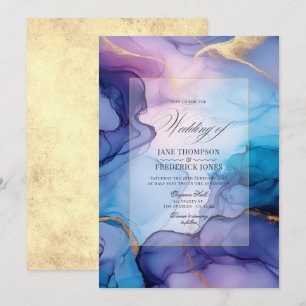 Convites Flowing Roxo, Azul e Dourado Tinta Alcoólica Casam