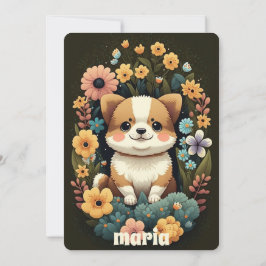 Convites Fluffy Corgi Dog Puppy Birthday Retro Cutrinho