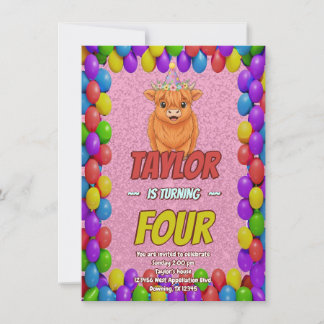 Convites Fluffy Highland Cow Birthday Invite