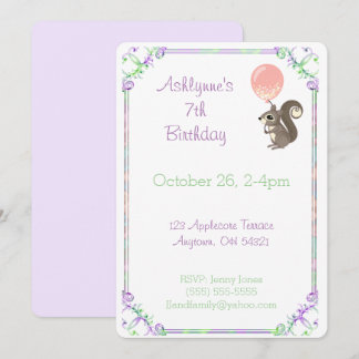 Convites Fluffy Squirrel with Pink Balloon Birthday Custom