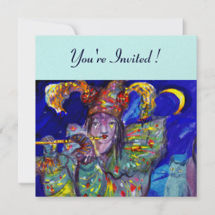 Convites FLUTIS EM AZUL, papel metálico dourado