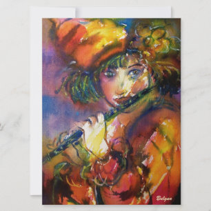 Convites FLUTIST PORTRAIT Venetian Mascarada Dourado Yellow