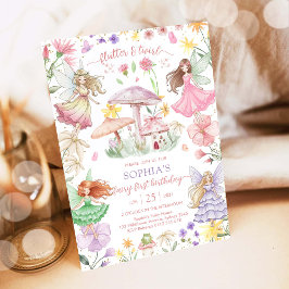 Convites Flutter and Twirl Fairy First 1st Birthday