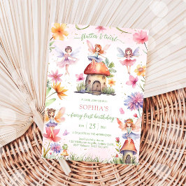 Convites Flutter and Twirl Fairy First 1st Birthday