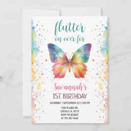 Convites Flutter On Over Rainbow Butterfly 1st Birthday