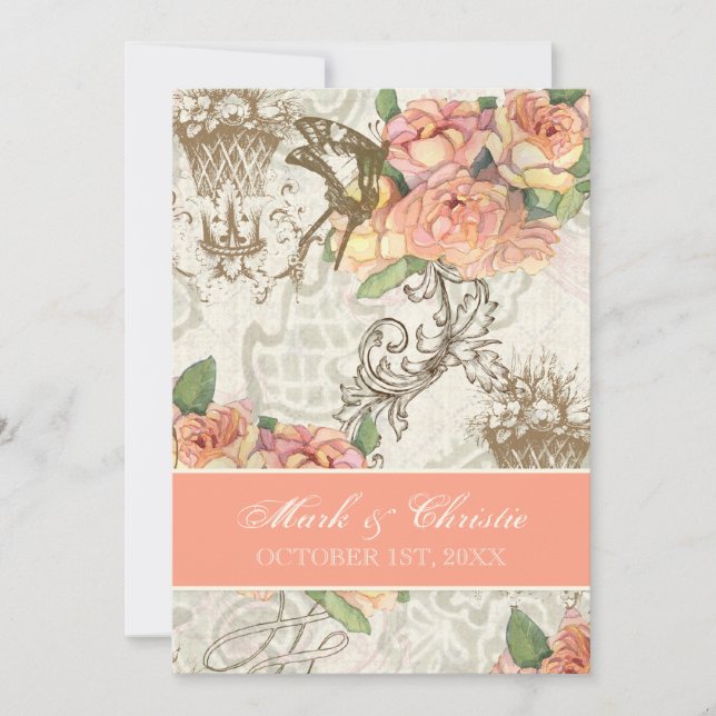 Convites Flutterbyes 'n Rosa Elegant Wedding (Frente)
